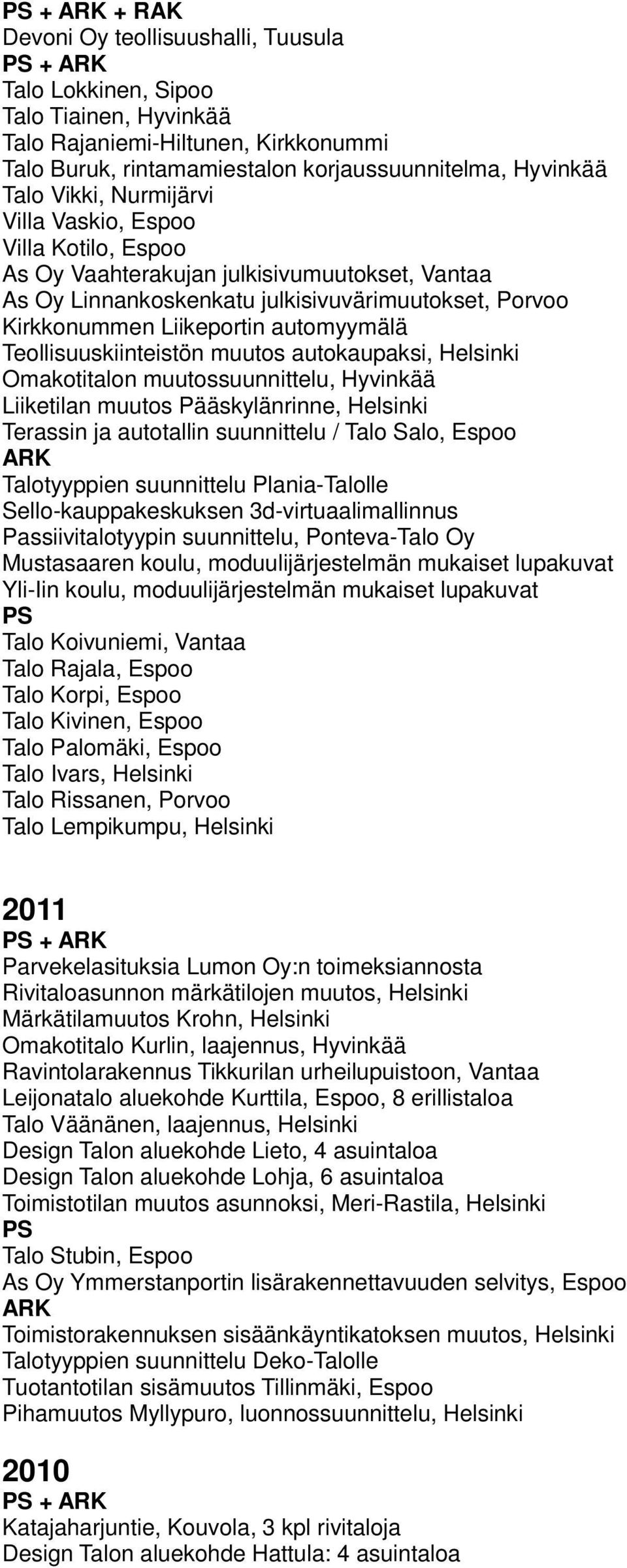 Teollisuuskiinteistön muutos autokaupaksi, Helsinki Omakotitalon muutossuunnittelu, Hyvinkää Liiketilan muutos Pääskylänrinne, Helsinki Terassin ja autotallin suunnittelu / Talo Salo, Espoo