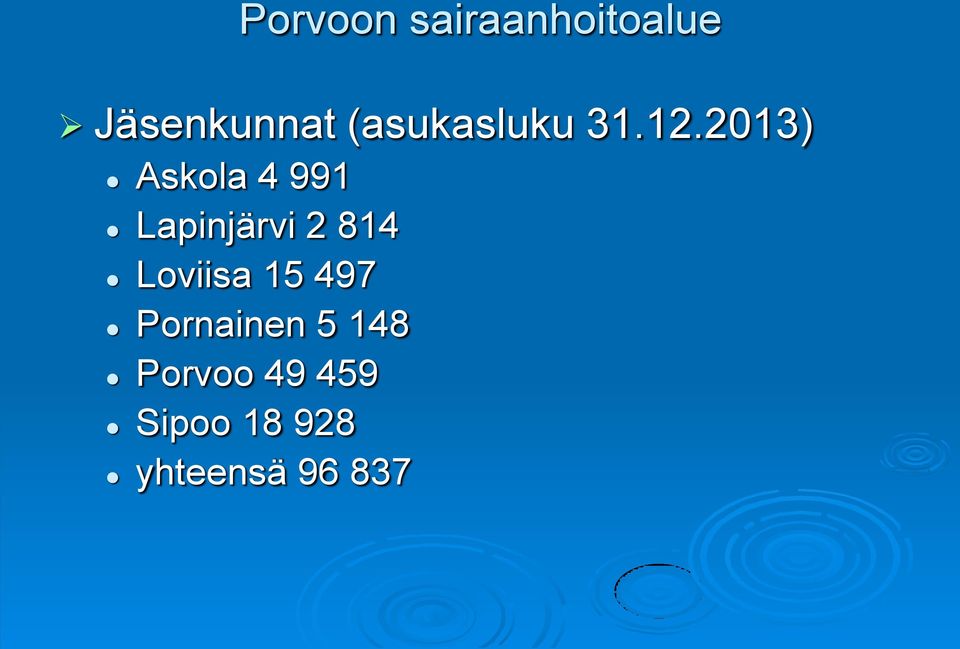 2013) Askola 4 991 Lapinjärvi 2 814