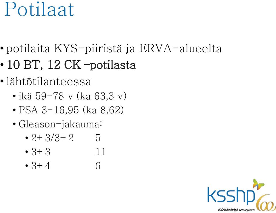 lähtötilanteessa ikä 59-78 v (ka 63,3 v)