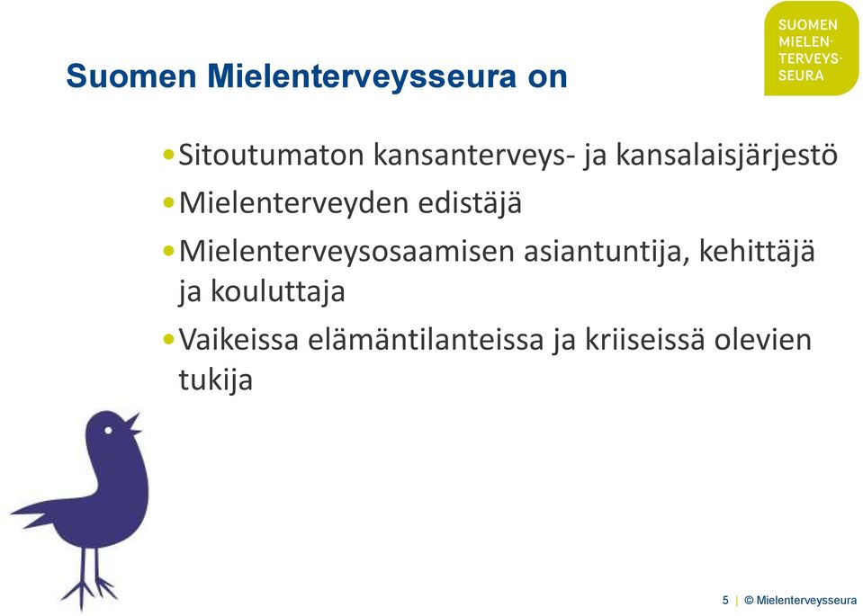 Mielenterveysosaamisen asiantuntija, kehittäjä ja kouluttaja