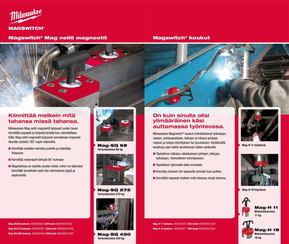 Mag neliö magneetit tarjoavat voimakkaan magneettikentän yhdellä 180 nupin väännöllä. Kiinnittää metallia monelta puolelta ja helpottaa hitsausta. Kiinnittää materiaalit tarkasti 90 kulmaan.