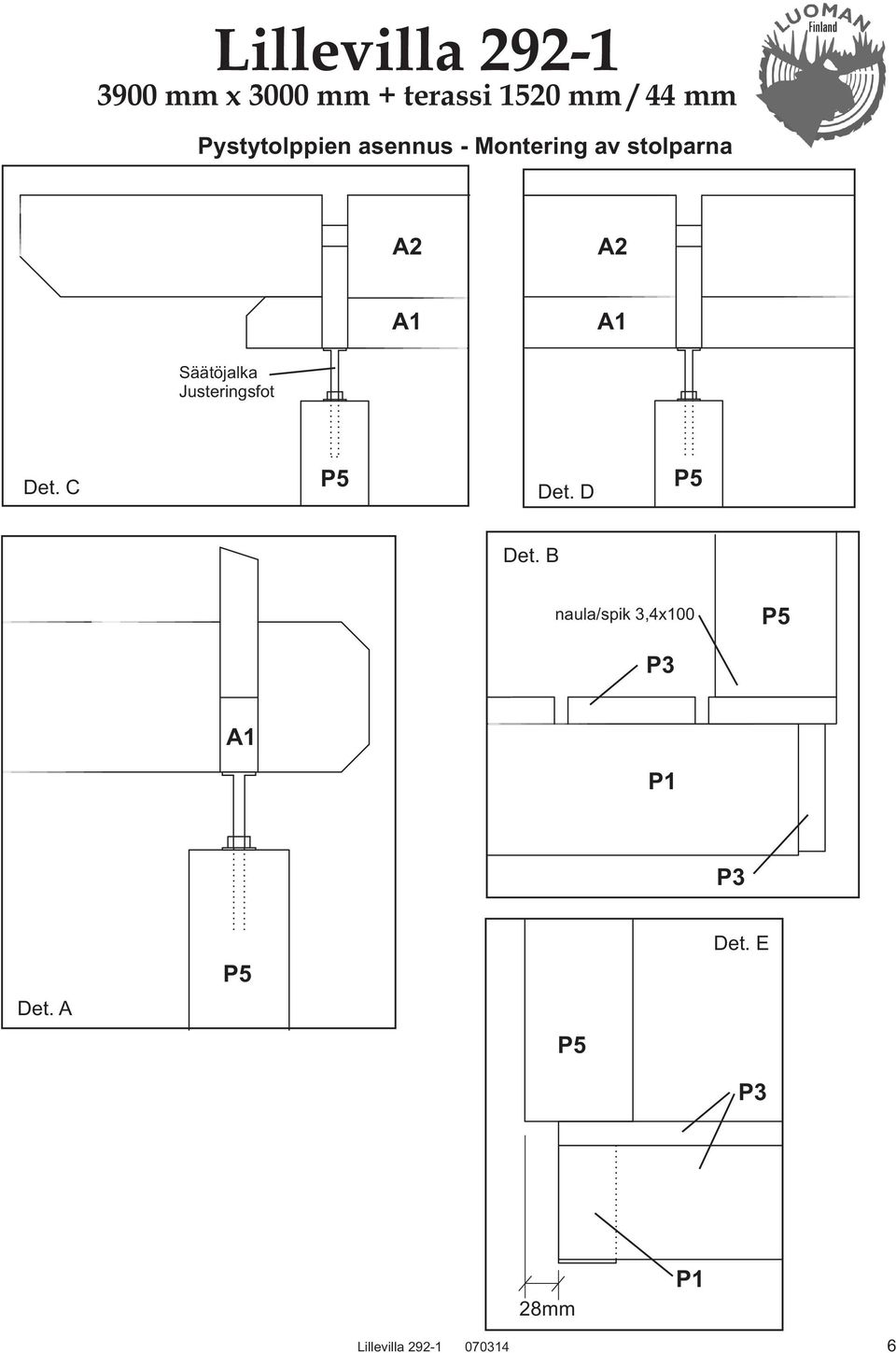 Säätöjalka Justeringsfot Det. C P5 Det. D P5 Det.