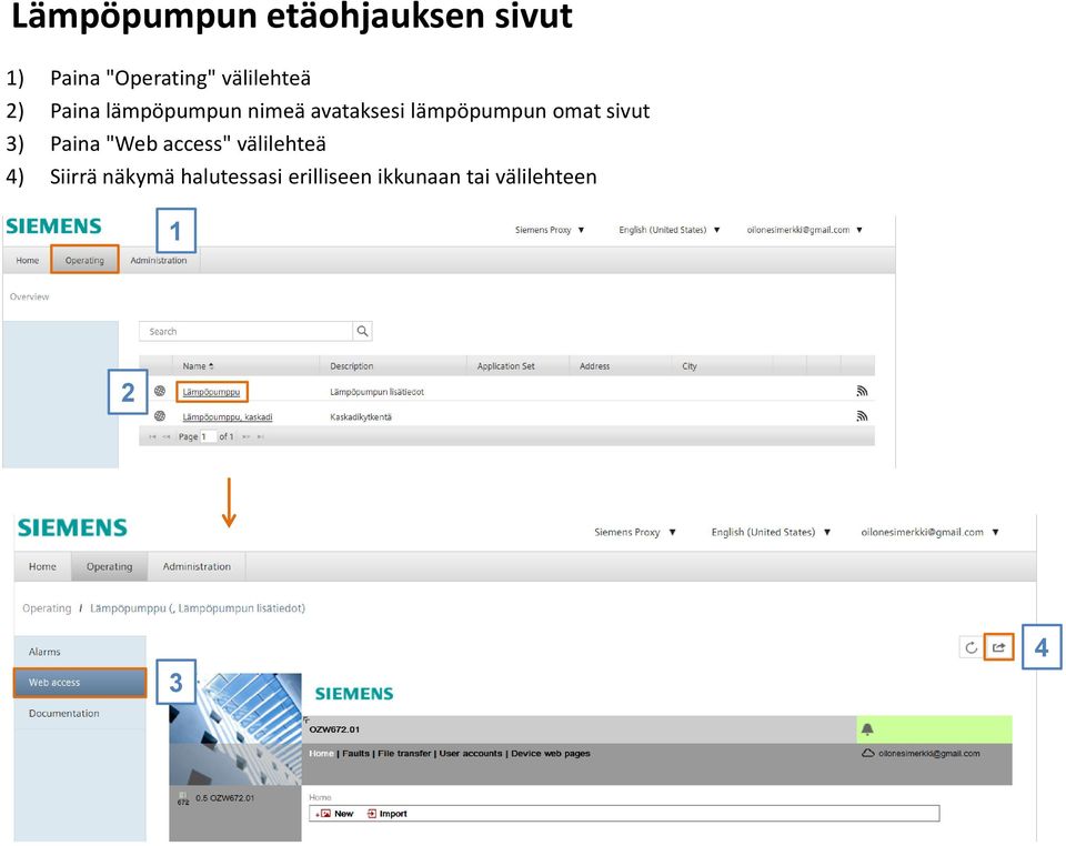 lämpöpumpun omat sivut 3) Paina "Web access" välilehteä