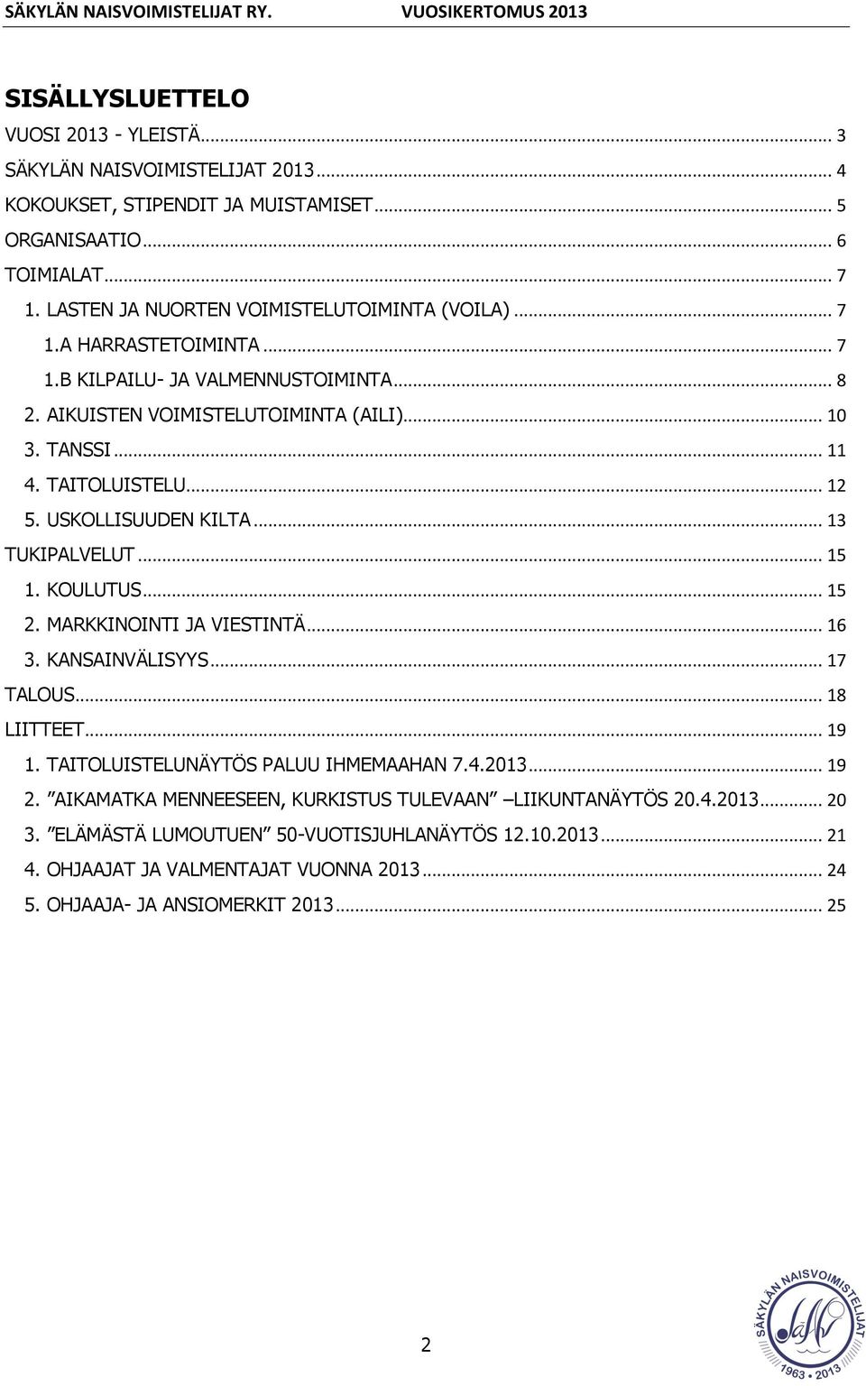 .. 12 5. USKOLLISUUDEN KILTA... 13 TUKIPALVELUT... 15 1. KOULUTUS... 15 2. MARKKINOINTI JA VIESTINTÄ... 16 3. KANSAINVÄLISYYS... 17 TALOUS... 18 LIITTEET... 19 1.