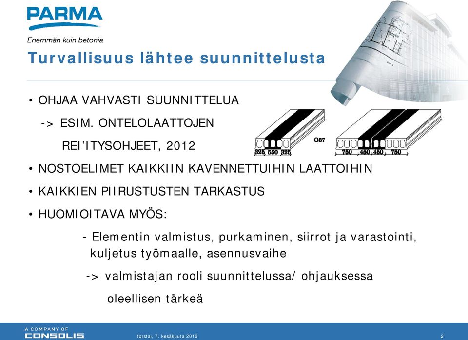 PIIRUSTUSTEN TARKASTUS HUOMIOITAVA MYÖS: - Elementin valmistus, purkaminen, siirrot ja