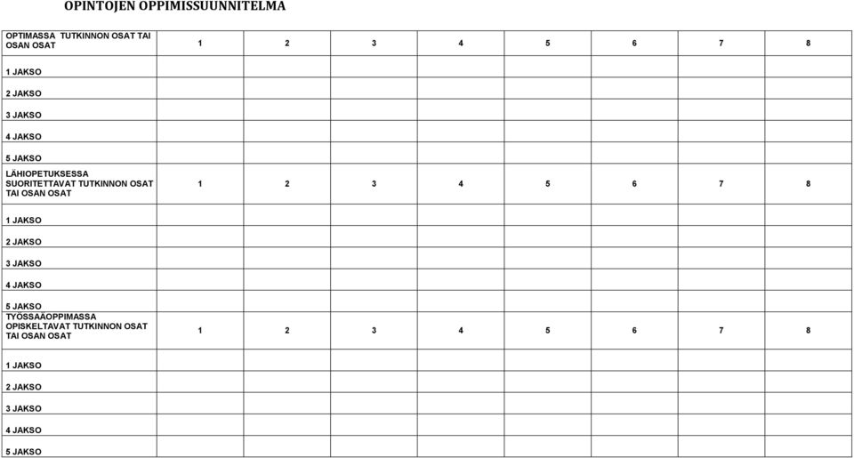 OSAN OSAT 1 2 3 4 5 6 7 8 1 JAKSO 2 JAKSO 3 JAKSO 4 JAKSO 5 JAKSO TYÖSSAÄOPPIMASSA