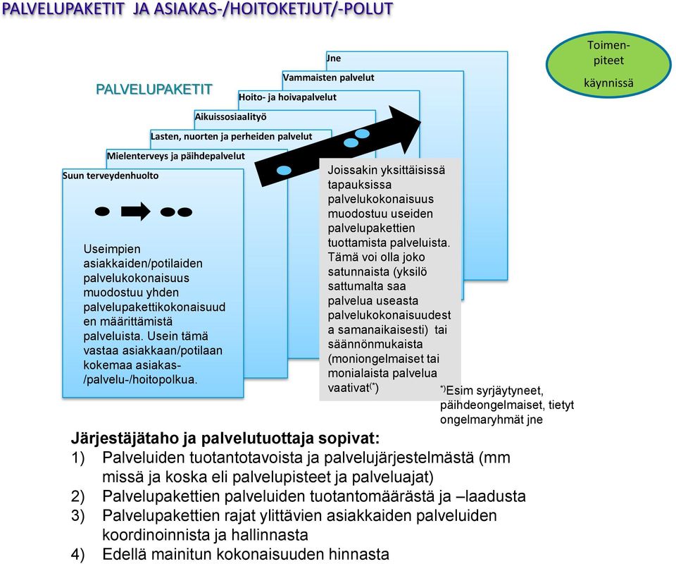 Usein tämä vastaa asiakkaan/potilaan kokemaa asiakas- /palvelu-/hoitopolkua. Joissakin yksittäisissä tapauksissa palvelukokonaisuus muodostuu useiden palvelupakettien tuottamista palveluista.
