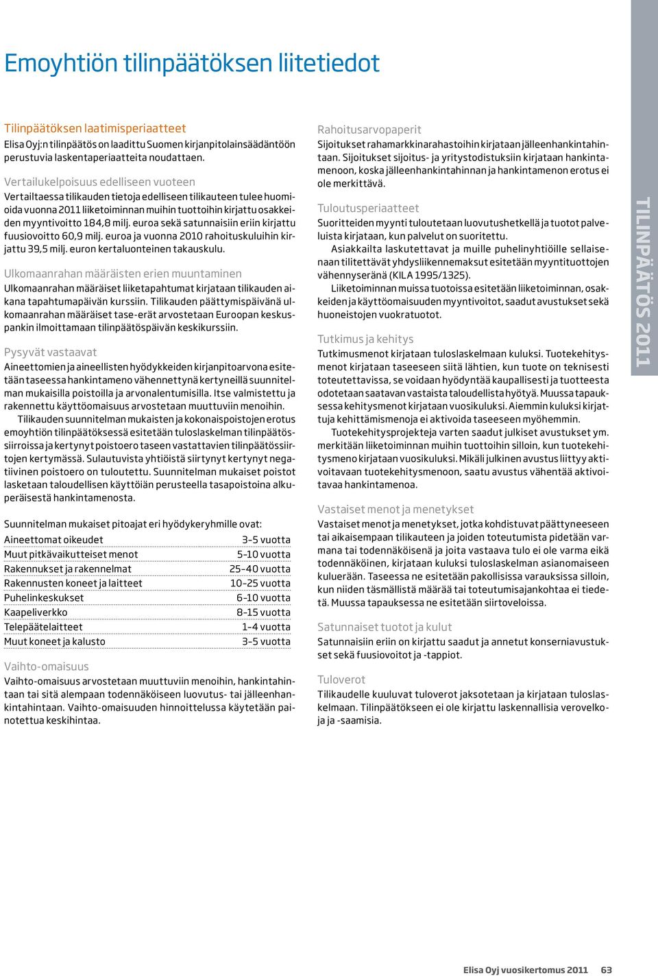 euroa sekä satunnaisiin eriin kirjattu fuusiovoitto 60,9 milj. euroa ja vuonna 2010 rahoituskuluihin kirjattu 39,5 milj. euron kertaluonteinen takauskulu.