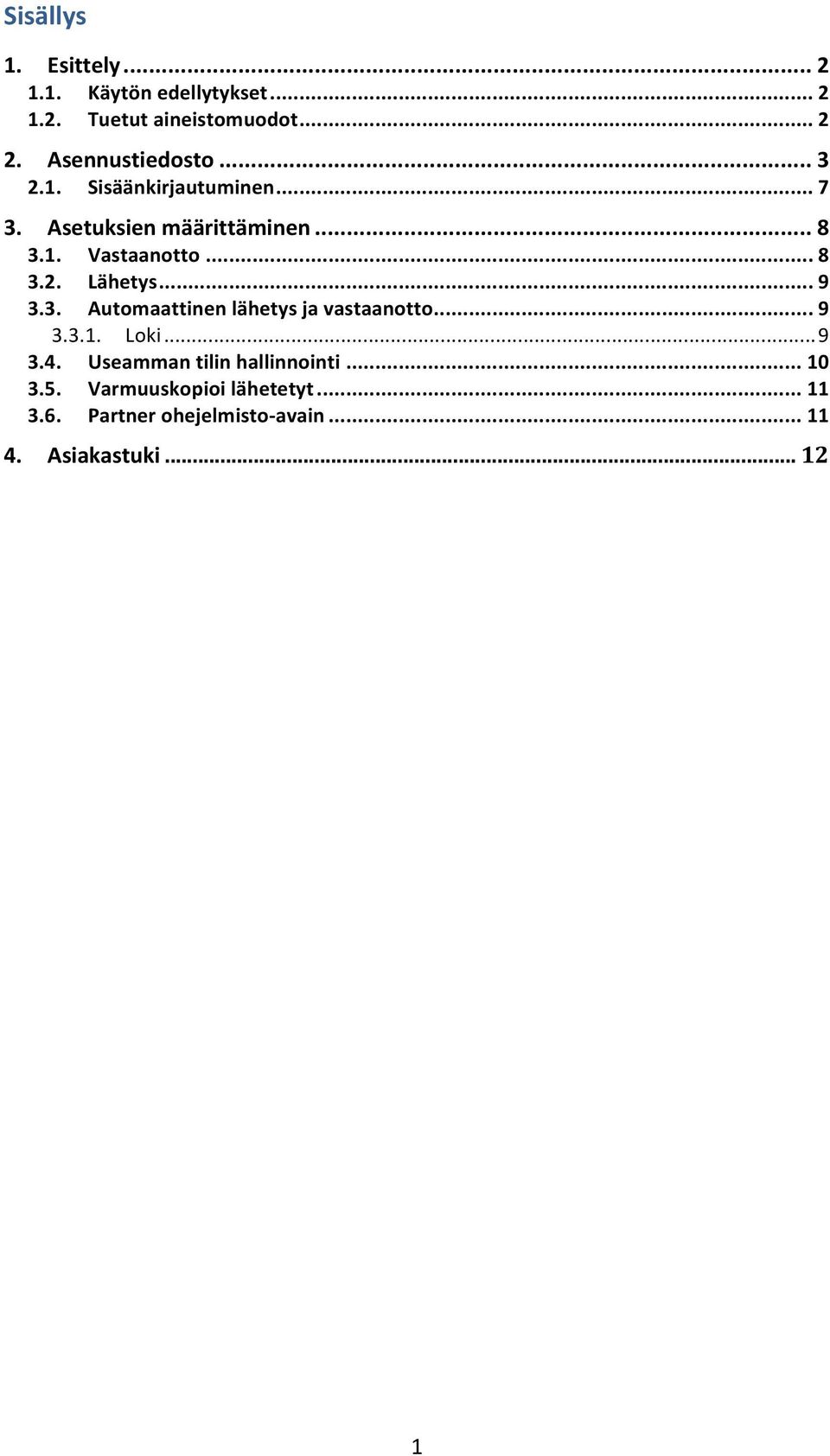 .. 8 3.2. Lähetys... 9 3.3. Automaattinen lähetys ja vastaanotto... 9 3.3.1. Loki... 9 3.4.