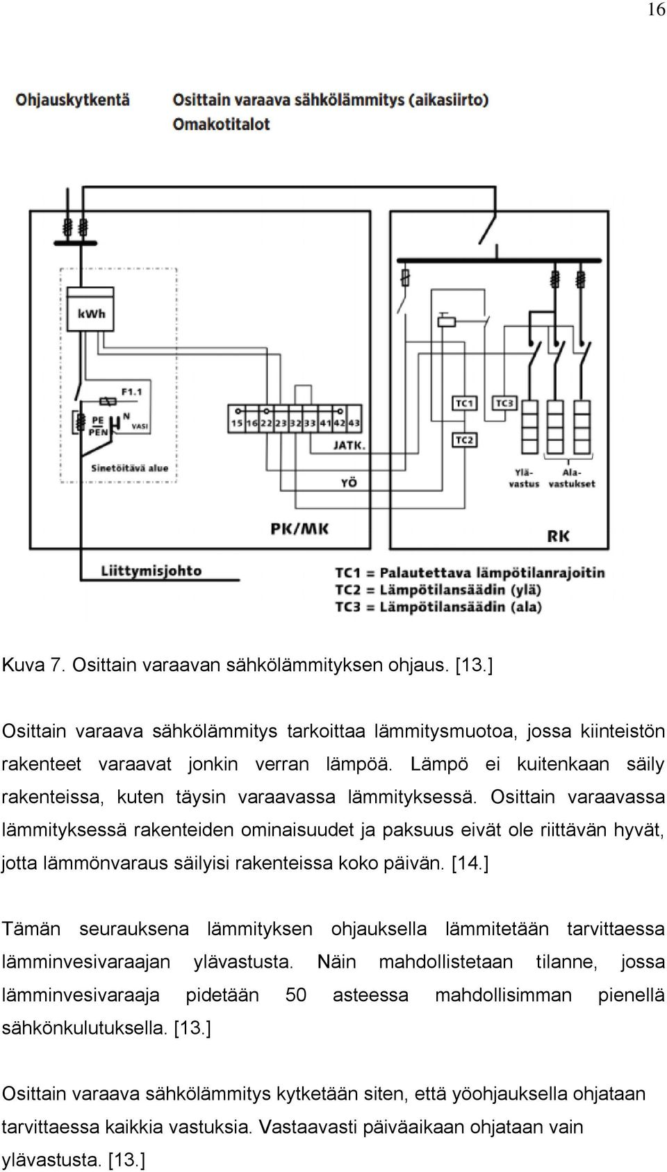 Osittain varaavassa lämmityksessä rakenteiden ominaisuudet ja paksuus eivät ole riittävän hyvät, jotta lämmönvaraus säilyisi rakenteissa koko päivän. [14.