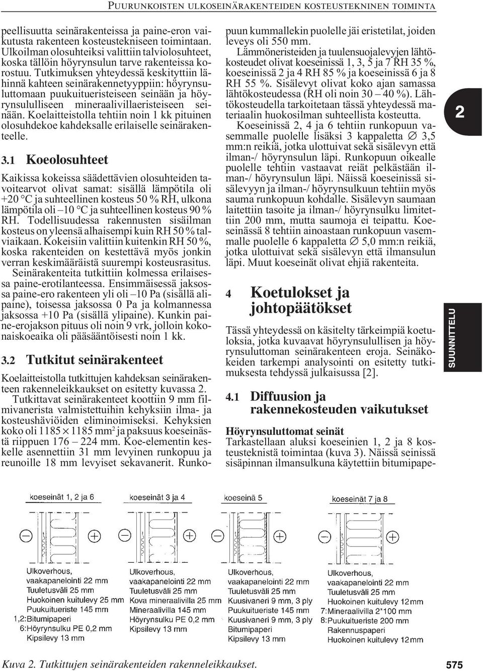 Koelaitteistolla tehtiin noin 1 kk pituinen olosuhdekoe kahdeksalle erilaiselle seinärakenteelle. 3.