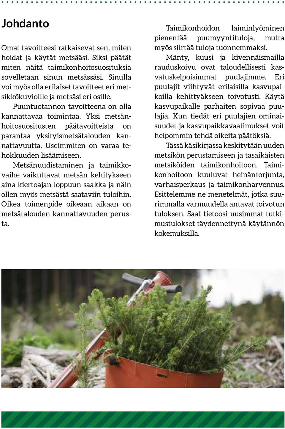 Yksi metsänhoitosuositusten päätavoitteista on parantaa yksityismetsätalouden kannattavuutta. Useimmiten on varaa tehokkuuden lisäämiseen.