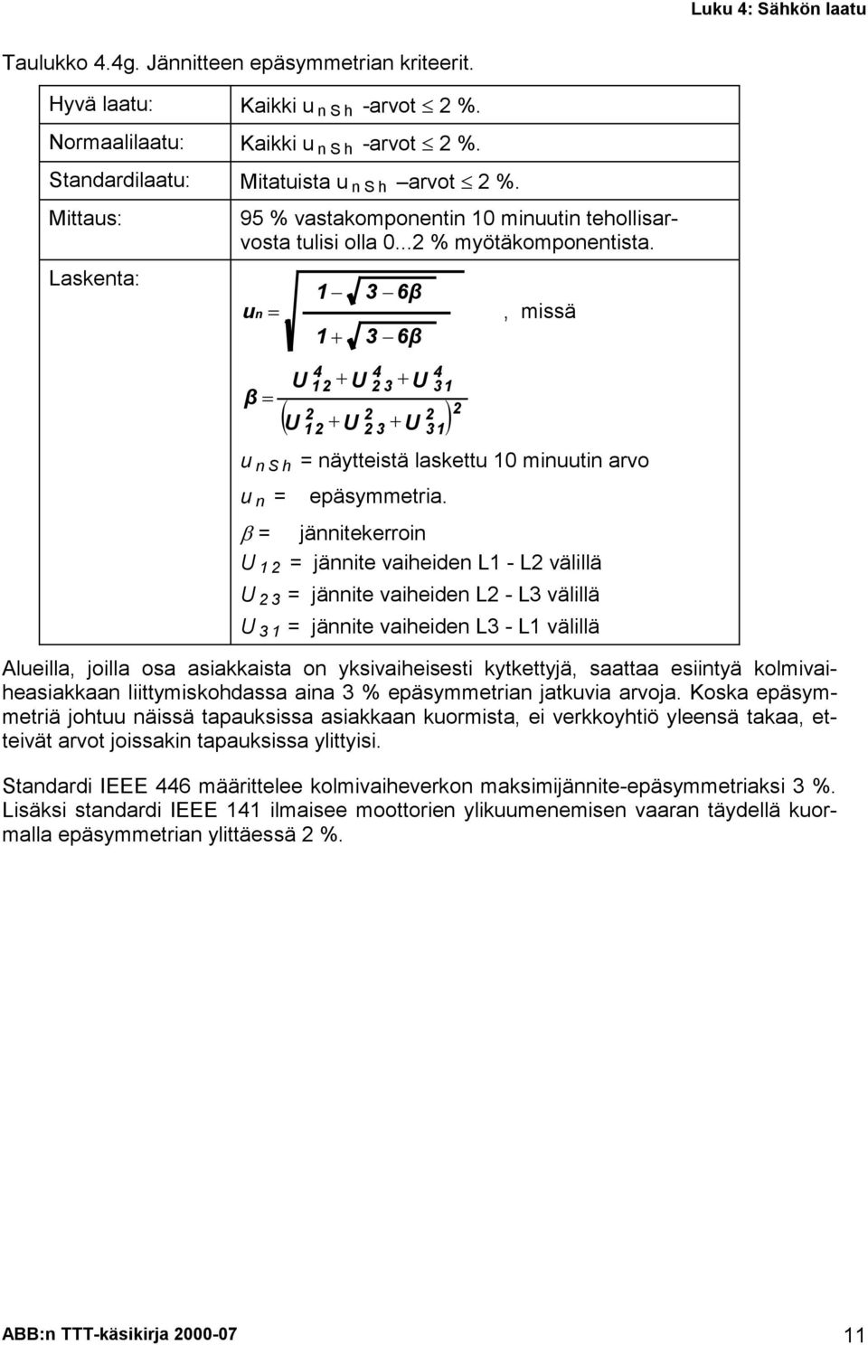 un β 1 3 6β, missä 1 3 6β 4 4 4 12 U 2 3 U 31 2 2 2 12 2 3 U 31 U U U 2 u nsh = näytteistä laskettu 10 minuutin arvo u n = epäsymmetria.