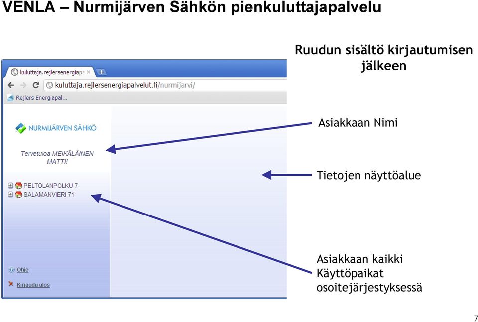 kirjautumisen jälkeen Asiakkaan Nimi