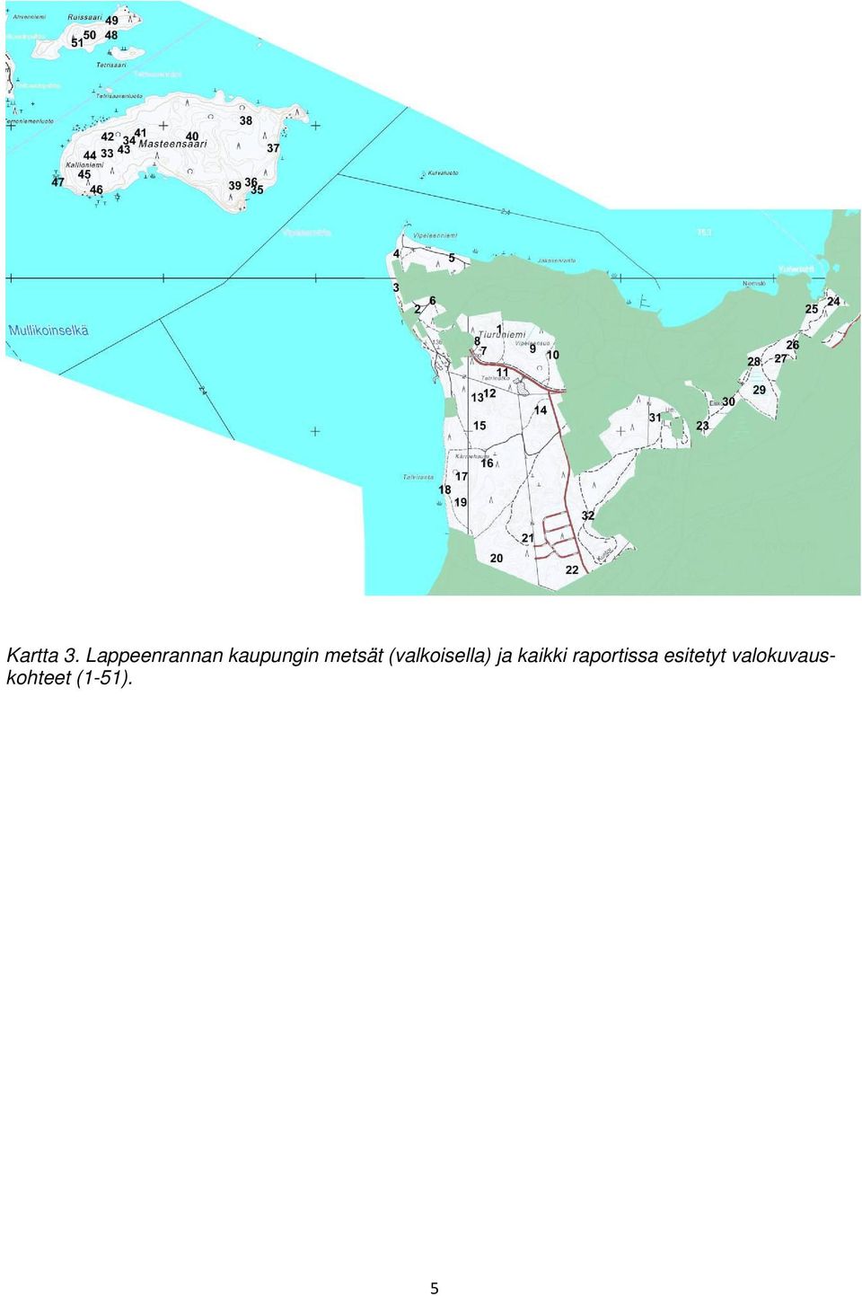 metsät (valkoisella) ja