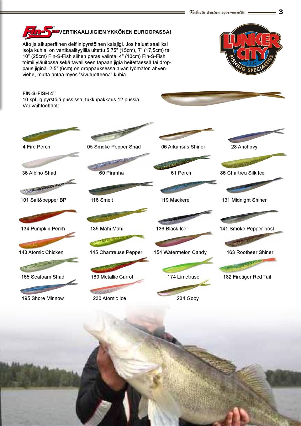 4 (10cm) Fin-S-Fish toimii yläuitossa sekä tavalliseen tapaan jigiä heitettäessä tai droppaus jiginä. 2,5 (6cm) on droppauksessa aivan lyömätön ahvenviehe, mutta antaa myös sivutuotteena kuhia.