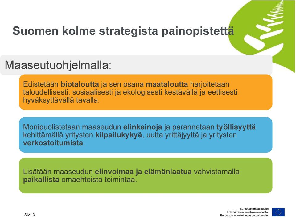 Monipuolistetaan maaseudun elinkeinoja ja parannetaan työllisyyttä kehittämällä yritysten kilpailukykyä, uutta