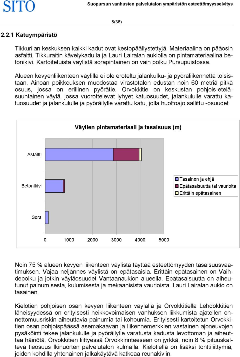 Alueen kevyenliikenteen väylillä ei ole eroteltu jalankulku- ja pyöräliikennettä toisistaan. Ainoan poikkeuksen muodostaa virastotalon edustan noin 60 metriä pitkä osuus, jossa on erillinen pyörätie.