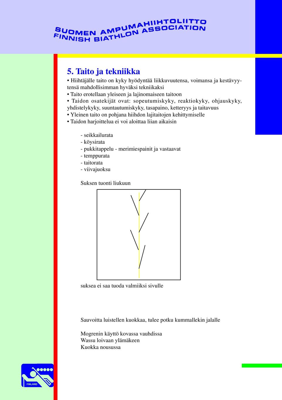 lajitaitojen kehittymiselle Taidon harjoittelua ei voi aloittaa liian aikaisin - seikkailurata - köysirata - pukkitappelu - merimiespainit ja vastaavat - temppurata - taitorata -