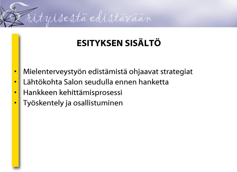 Lähtökohta Salon seudulla ennen hanketta