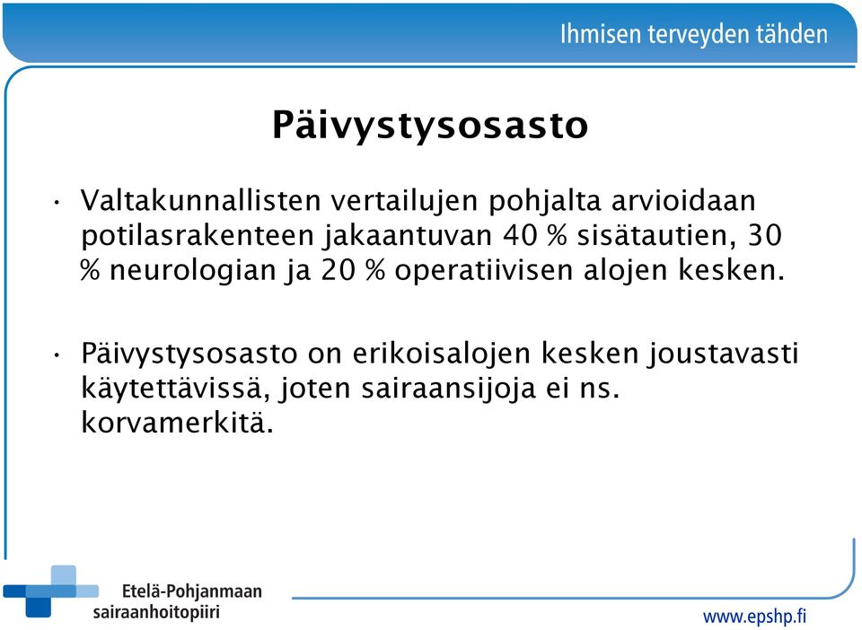 20 % operatiivisen alojen kesken.