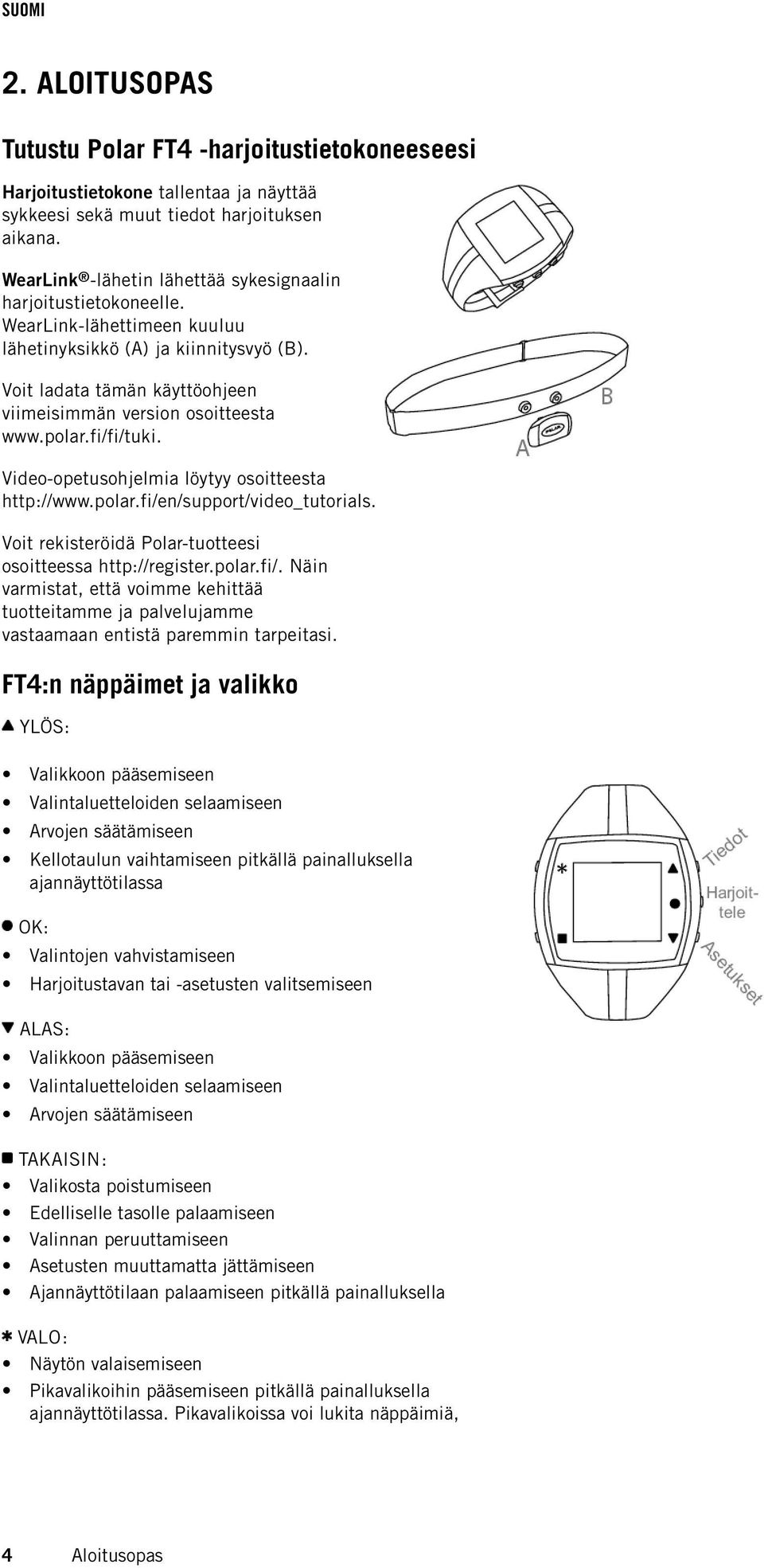 Voit ladata tämän käyttöohjeen viimeisimmän version osoitteesta www.polar.fi/fi/tuki. Video-opetusohjelmia löytyy osoitteesta http://www.polar.fi/en/support/video_tutorials.