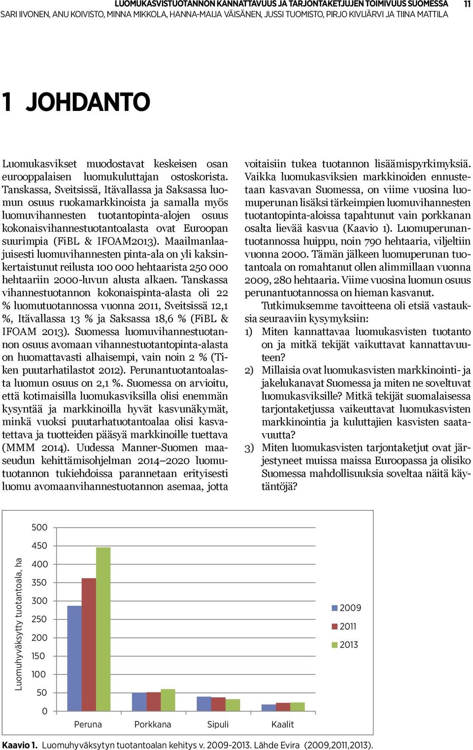 & IFOAM2013). Maailmanlaajuisesti luomuvihannesten pinta-ala on yli kaksinkertaistunut reilusta 100 000 hehtaarista 250 000 hehtaariin 2000-luvun alusta alkaen.