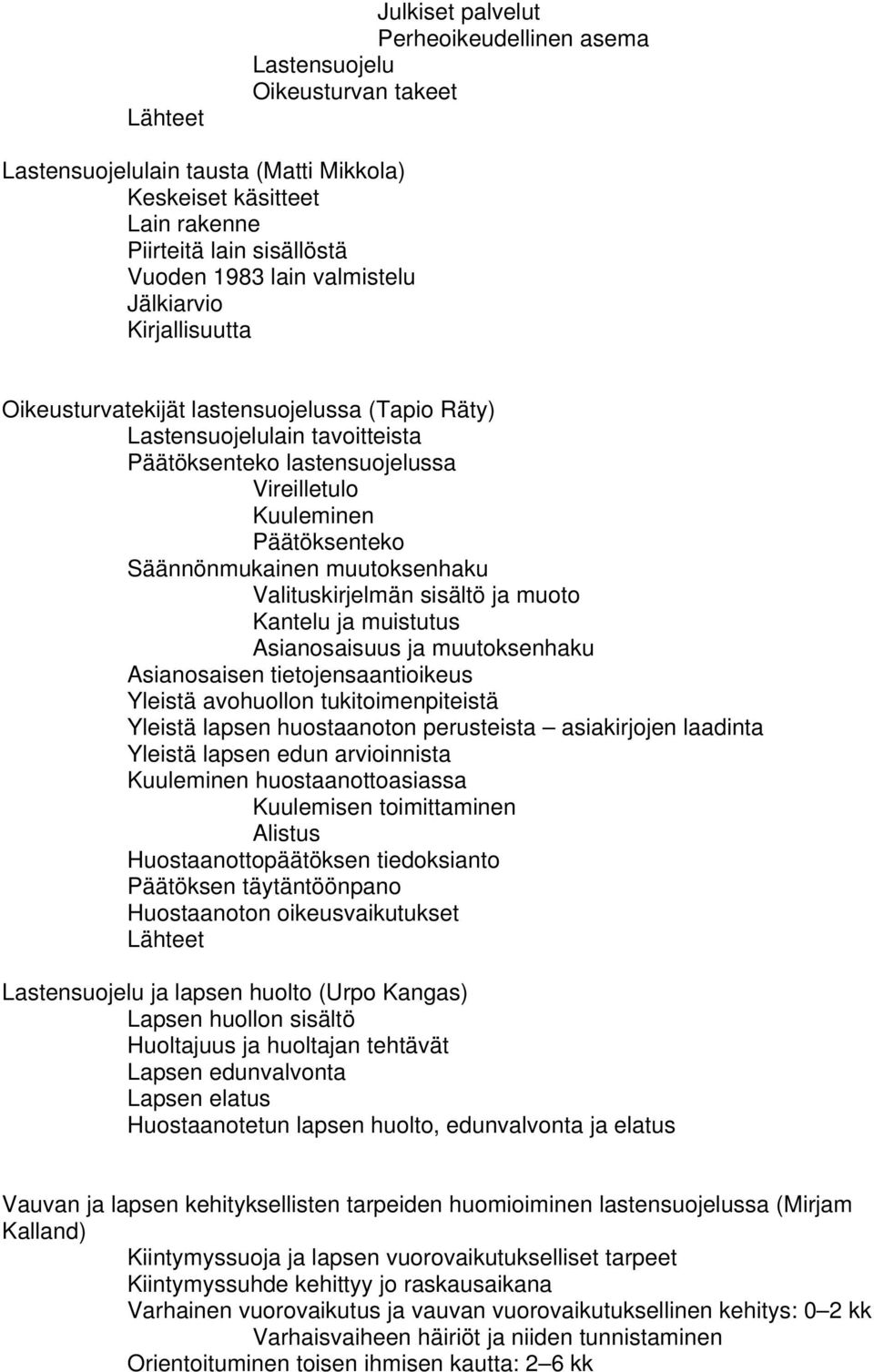 Säännönmukainen muutoksenhaku Valituskirjelmän sisältö ja muoto Kantelu ja muistutus Asianosaisuus ja muutoksenhaku Asianosaisen tietojensaantioikeus Yleistä avohuollon tukitoimenpiteistä Yleistä