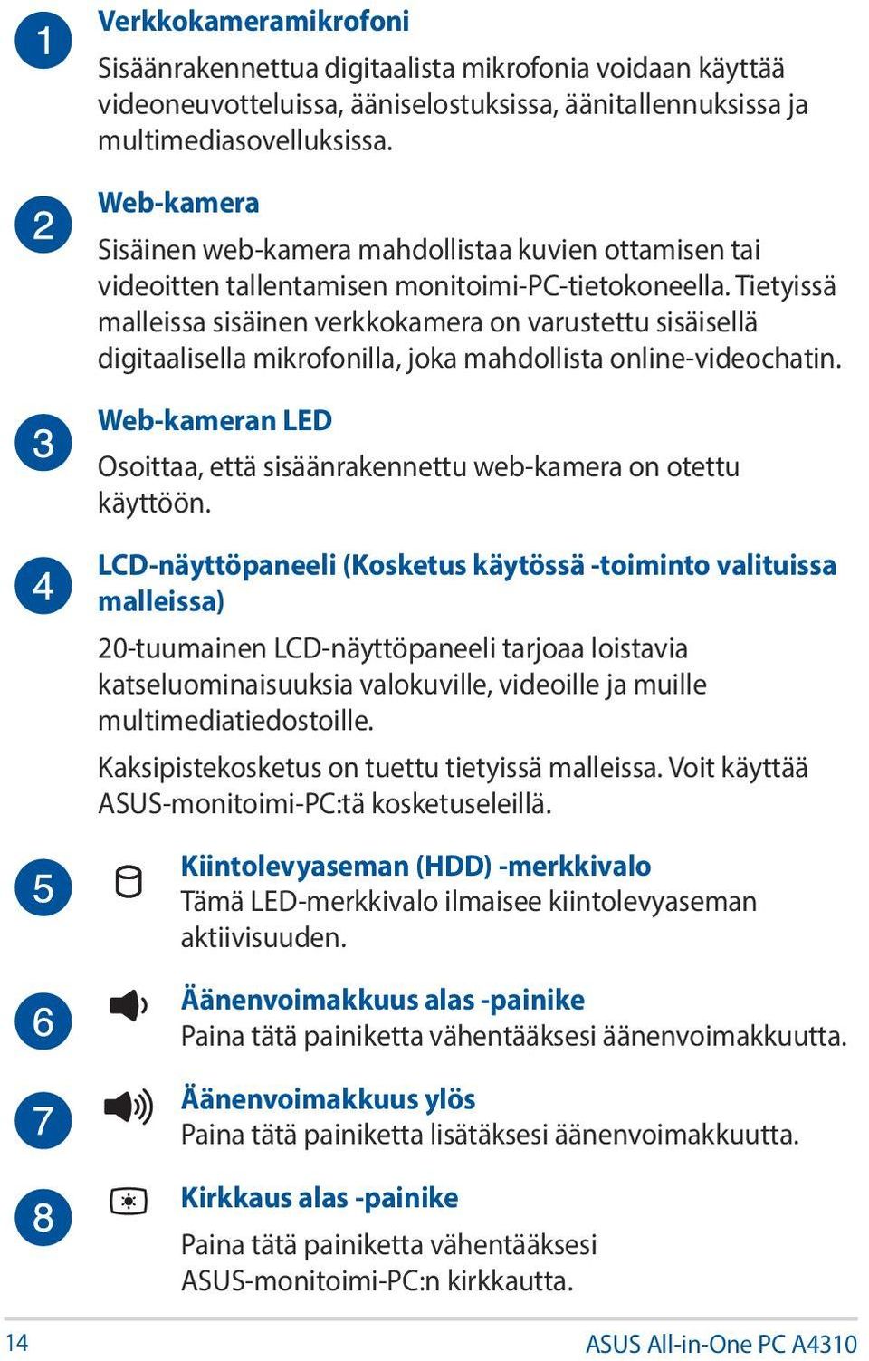 Tietyissä malleissa sisäinen verkkokamera on varustettu sisäisellä digitaalisella mikrofonilla, joka mahdollista online-videochatin.