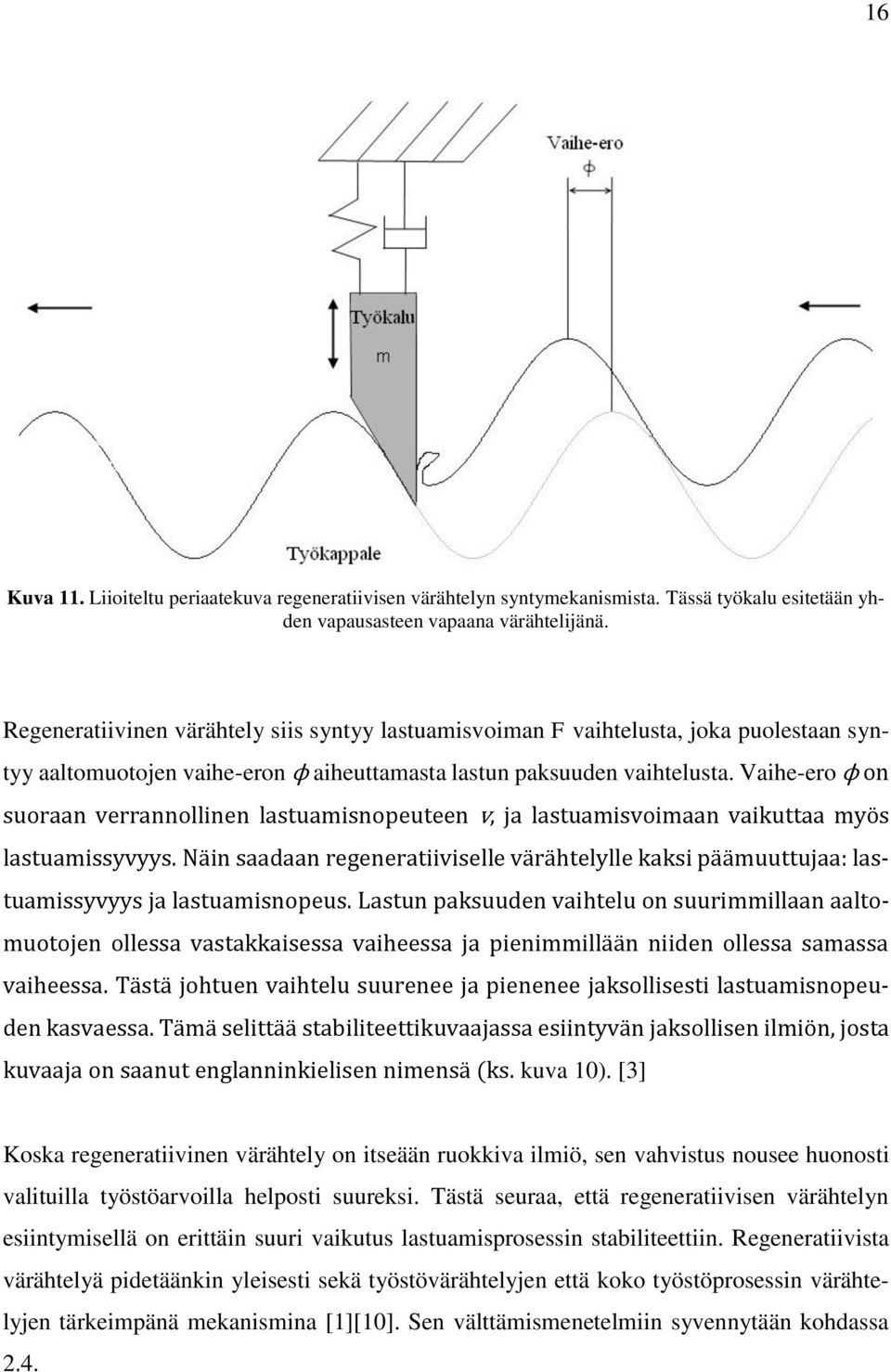 Vaihe-ero ϕ on suoraan verrannollinen lastuamisnopeuteen v, ja lastuamisvoimaan vaikuttaa myös lastuamissyvyys.