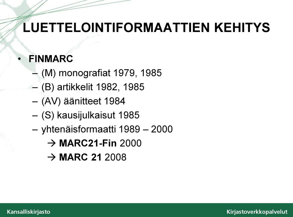 (AV) äänitteet 1984 (S) kausijulkaisut 1985