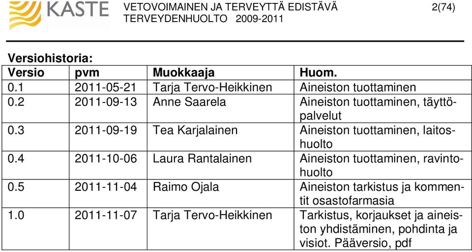 3 20110919 Tea Karjalainen Aineiston tuottaminen, laitoshuolto 0.