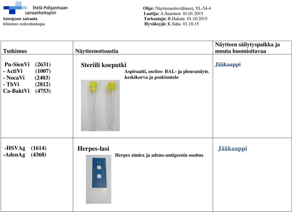 ascites- BAL- ja pleuranäyte, keskikorva ja poskiontelo