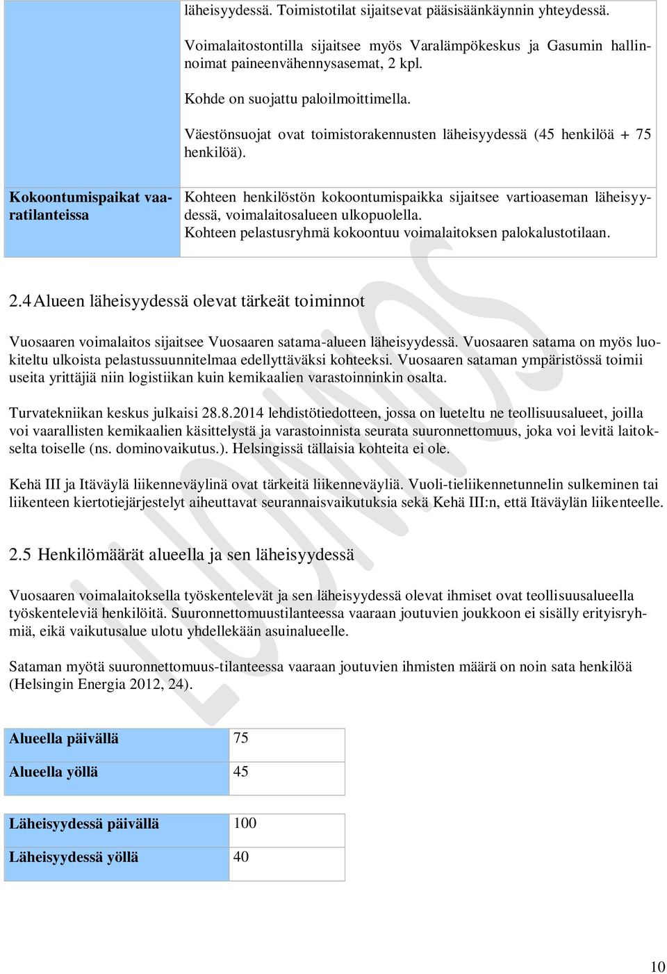 Kokoontumispaikat vaaratilanteissa Kohteen henkilöstön kokoontumispaikka sijaitsee vartioaseman läheisyydessä, voimalaitosalueen ulkopuolella.