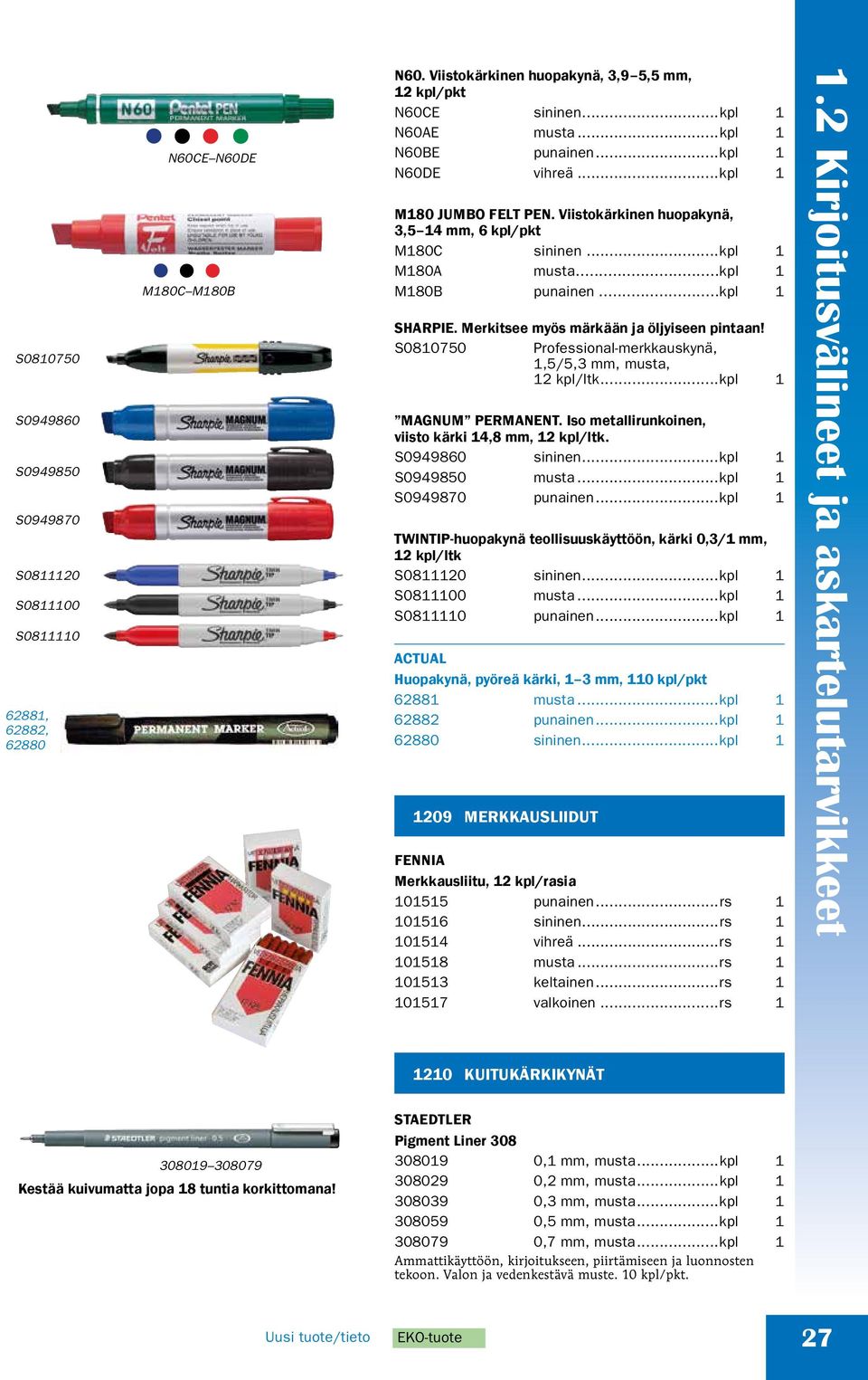 Merkitsee myös märkään ja öljyiseen pintaan! S0810750 Professional-merkkauskynä, 1,5/5,3 mm, musta, 12 kpl/ltk...kpl 1 MAGNUM PERMANENT. Iso metallirunkoinen, viisto kärki 14,8 mm, 12 kpl/ltk.