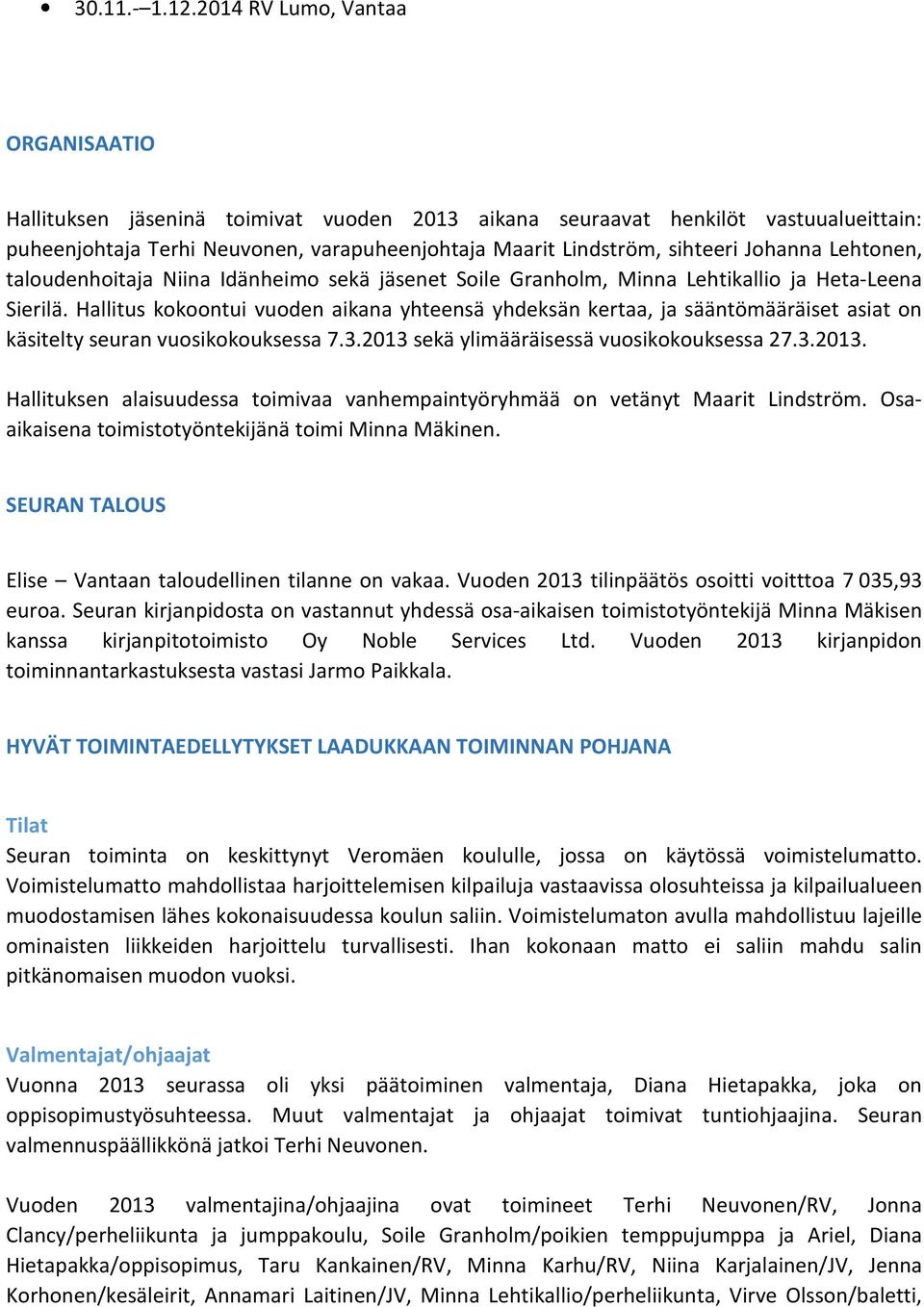 Johanna Lehtonen, taloudenhoitaja Niina Idänheimo sekä jäsenet Soile Granholm, Minna Lehtikallio ja Heta-Leena Sierilä.