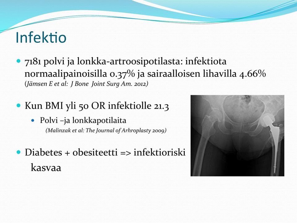 2012) Kun BMI yli 50 OR infektiolle 21.