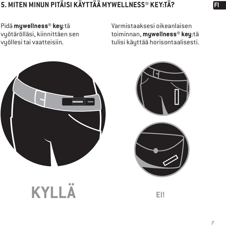 vyöllesi tai vaatteisiin.