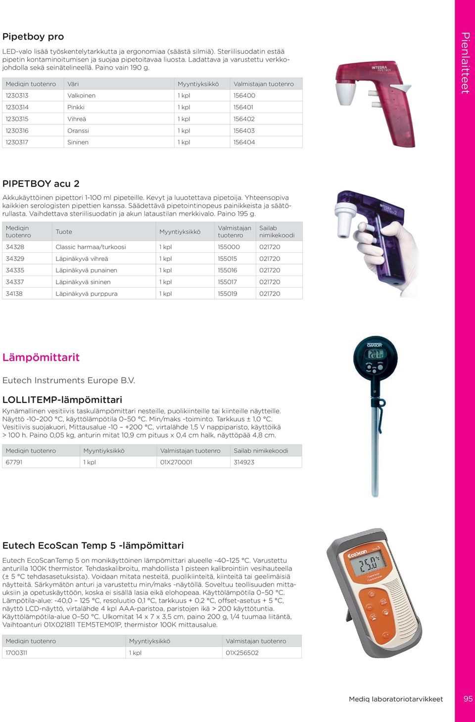 Väri 1230313 Valkoinen 1 kpl 156400 Pienlaitteet 1230314 Pinkki 1 kpl 156401 1230315 Vihreä 1 kpl 156402 1230316 Oranssi 1 kpl 156403 1230317 Sininen 1 kpl 156404 PIPETBOY acu 2 Akkukäyttöinen