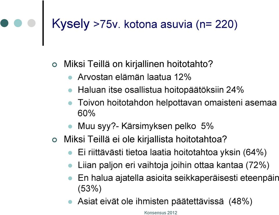 60% Muu syy?- Kärsimyksen pelko 5% Miksi Teillä ei ole kirjallista hoitotahtoa?