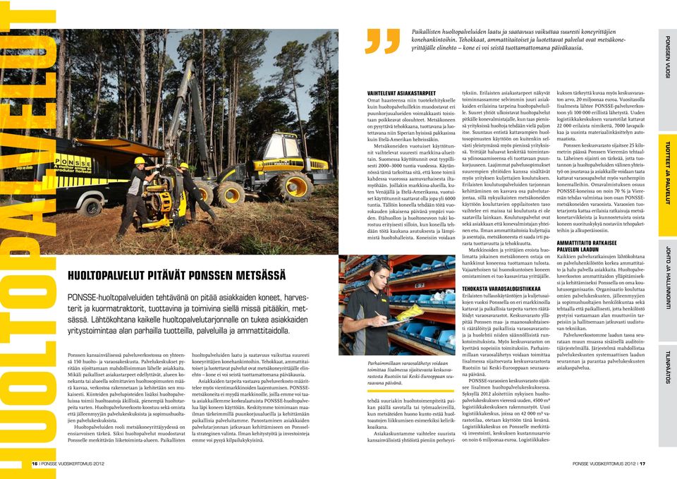 Ponssen kansainvälisessä palveluverkostossa on yhteensä 150 huolto- ja varaosakeskusta. Palvelukeskukset pyritään sijoittamaan mahdollisimman lähelle asiakkaita.