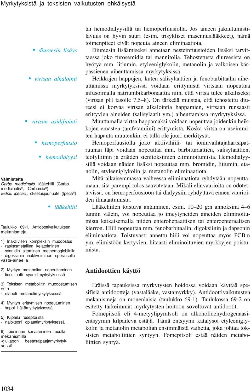 1) Inaktiivisen kompleksin muodostus - raskasmetallien kelatoiminen - syanidin sitominen methemoglobiiniin - digoksiinin inaktivoiminen spesifisellä vasta-aineella 2) Myrkyn metabolian nopeuttaminen
