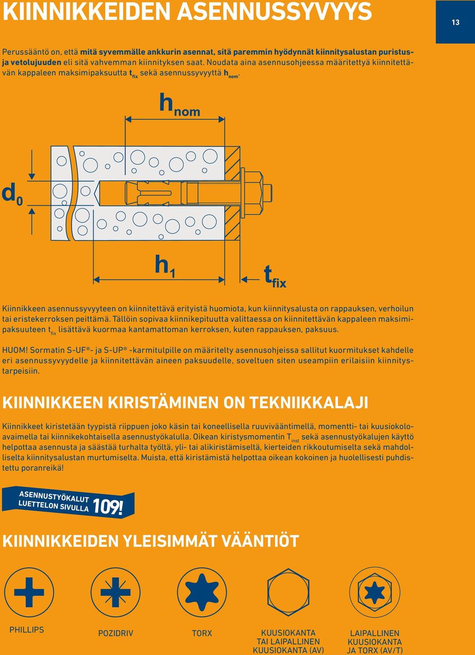 Kiinnikkeen asennussyvyyteen on kiinnitettävä erityistä huomiota, kun kiinnitysalusta on rappauksen, verhoilun tai eristekerroksen peittämä.