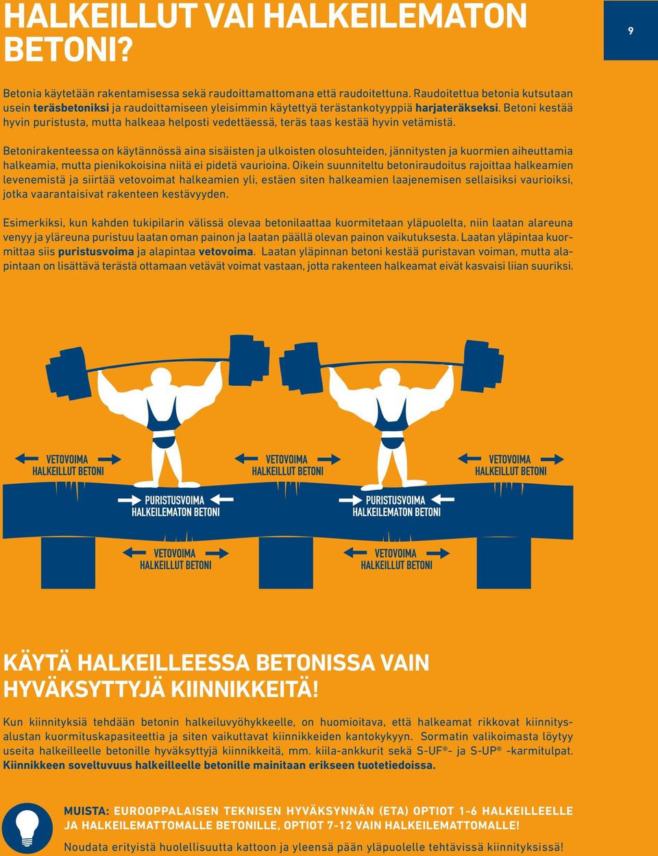 Betoni kestää hyvin puristusta, mutta halkeaa helposti vedettäessä, teräs taas kestää hyvin vetämistä.