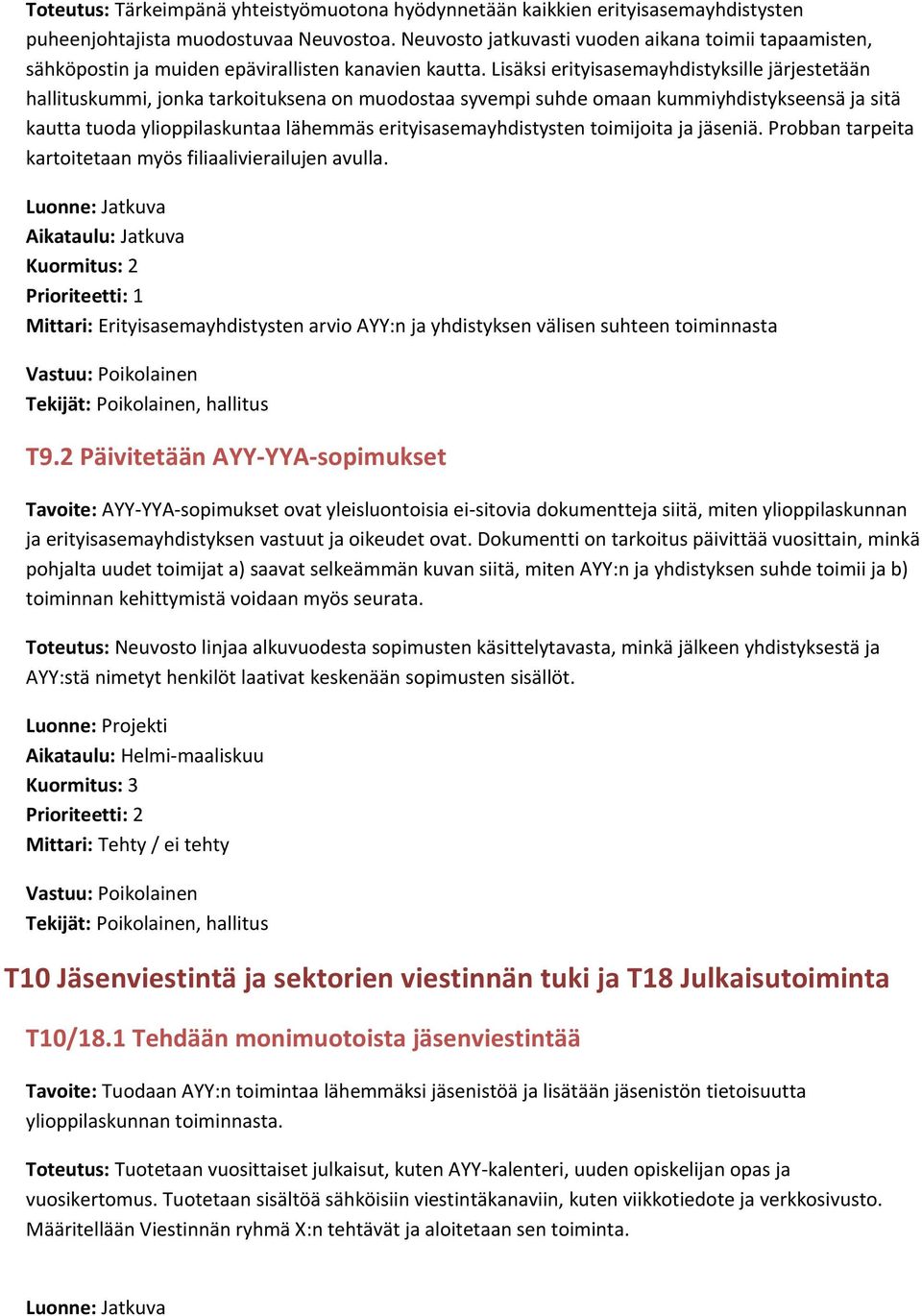 Lisäksi erityisasemayhdistyksille järjestetään hallituskummi, jonka tarkoituksena on muodostaa syvempi suhde omaan kummiyhdistykseensä ja sitä kautta tuoda ylioppilaskuntaa lähemmäs