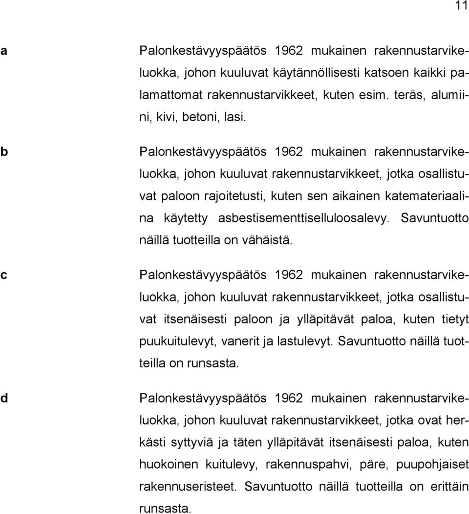 asbestisementtiselluloosalevy. Savuntuotto näillä tuotteilla on vähäistä.