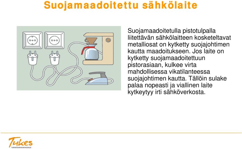 Jos laite on kytketty suojamaadoitettuun pistorasiaan, kulkee virta mahdollisessa