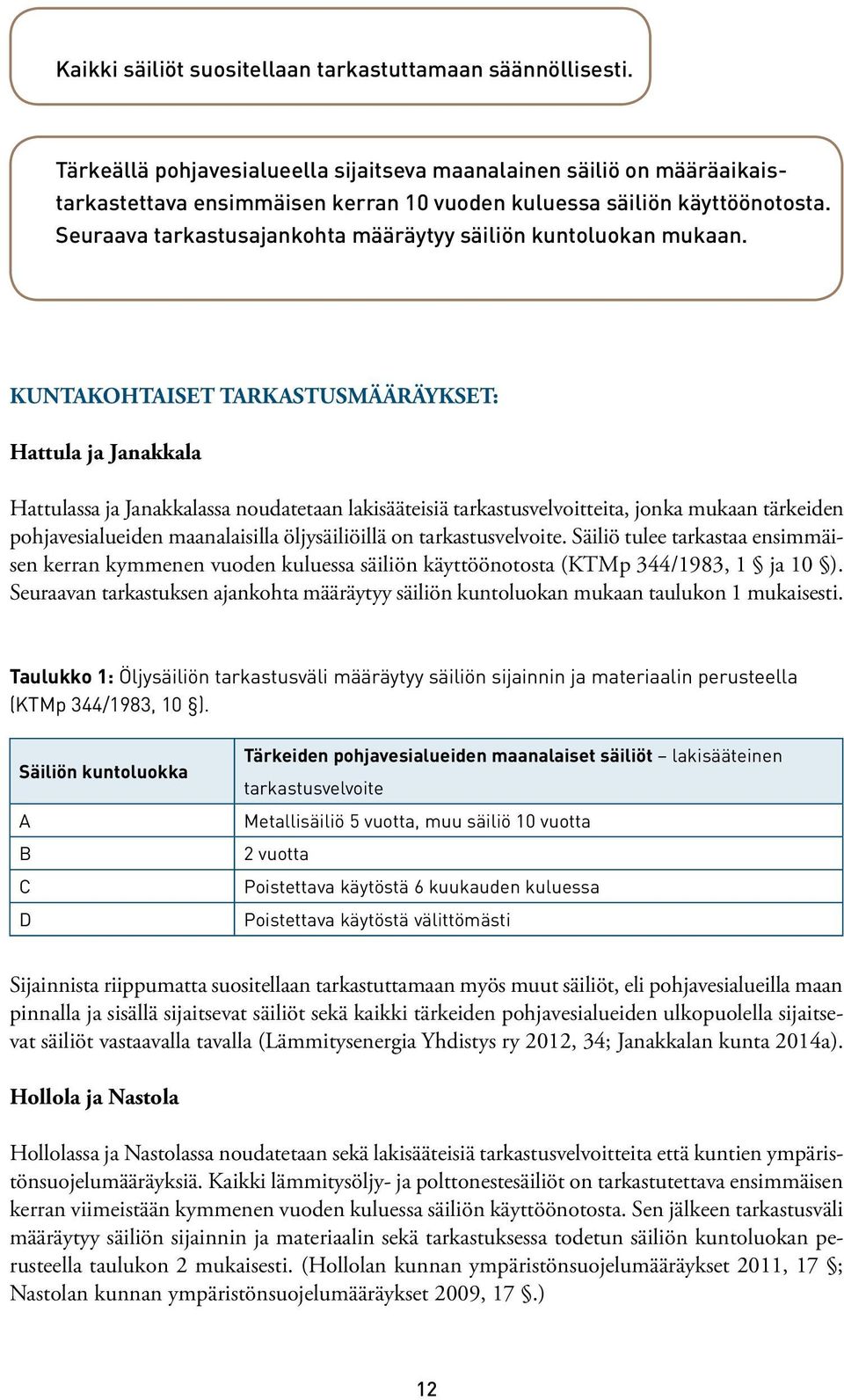 Seuraava tarkastusajankohta määräytyy säiliön kuntoluokan mukaan.