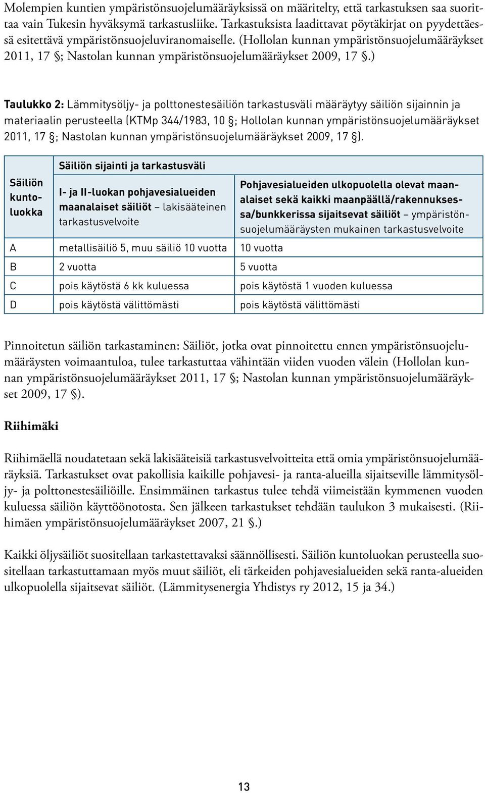 (Hollolan kunnan ympäristönsuojelumääräykset 2011, 17 ; Nastolan kunnan ympäristönsuojelumääräykset 2009, 17.