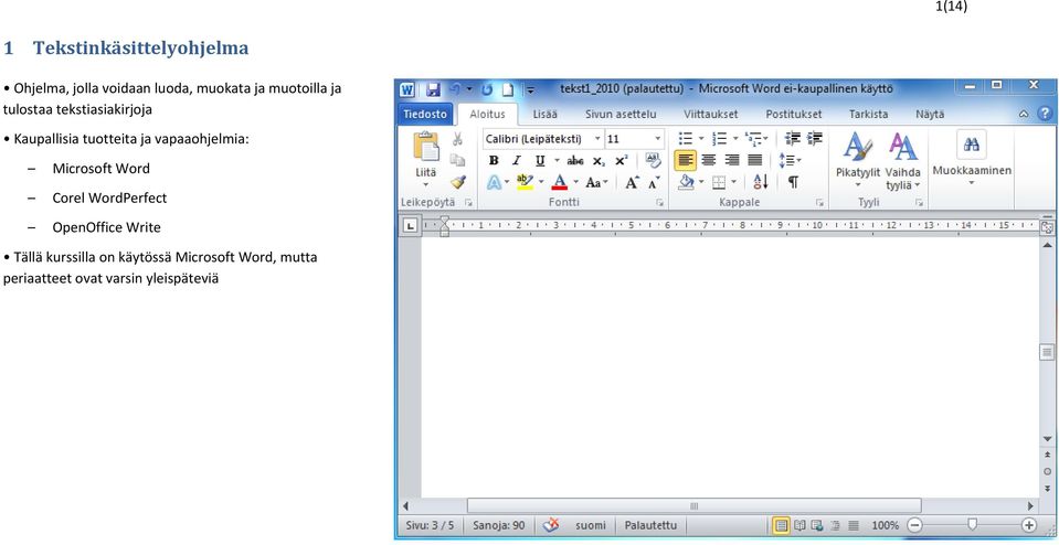 vapaaohjelmia: Microsoft Word Corel WordPerfect OpenOffice Write Tällä